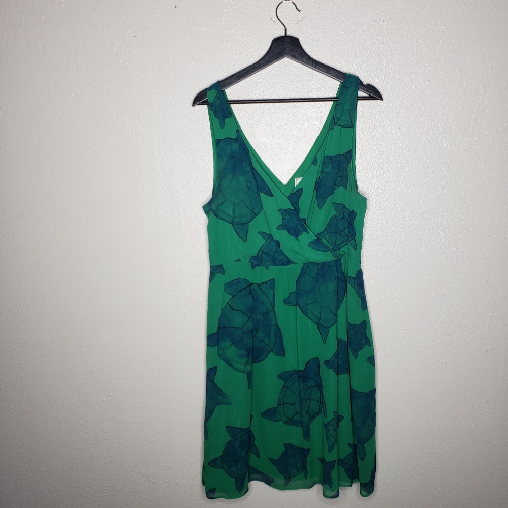 Anthropologie Moulinette Soeurs silk green turtle dress